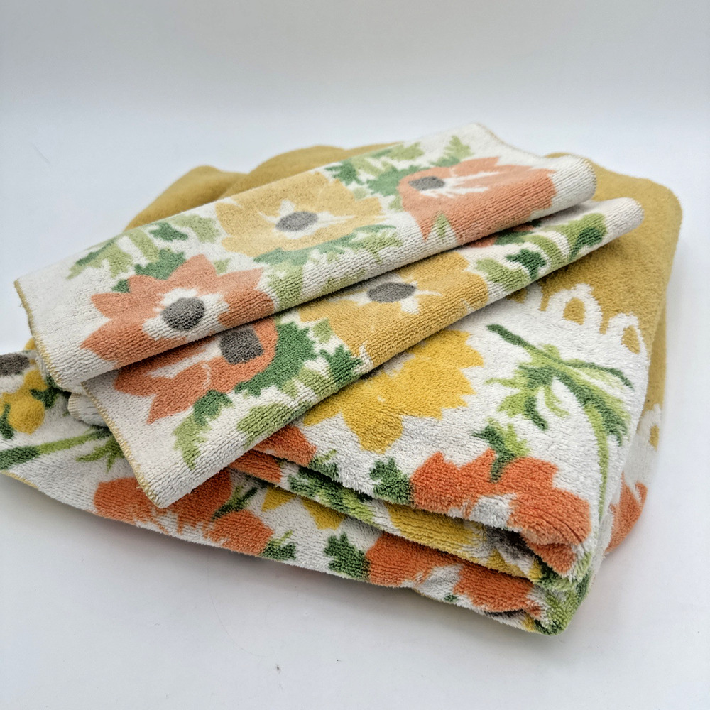 Vtg Martex Set 4 Yellow Orange Floral 60’s Elegance Cotton USA